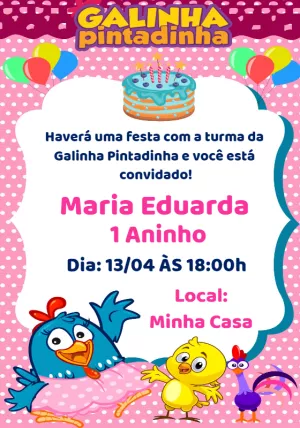Convite de Aniversário Galinha Pintadinha para Editar Online