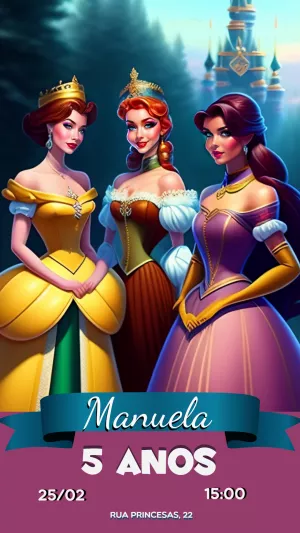 Invitación de cumpleaños Princesas – Estático – Ariane