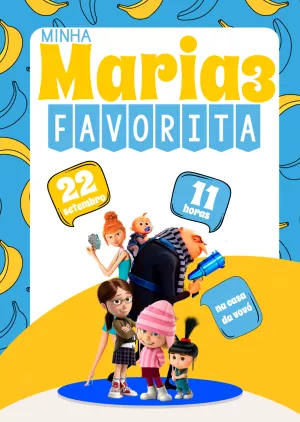 Convite Aniversário Meu Malvado Favorito para Editar Online