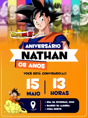 Convite de Aniversário Dragon Ball Z com Goku para Editar Online