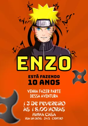 Convite de Aniversário Naruto com Símbolo Uzumaki para Editar
