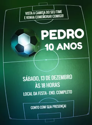 Convite Aniversário Futebol Editável Online para Imprimir