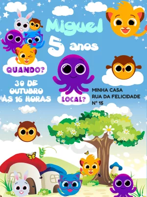 Convite de Aniversário Bolofofos com Personagens para Editar