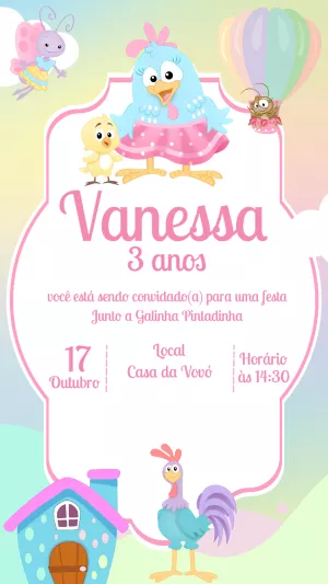 Convite Aniversário Galinha Pintadinha Candy para Editar Online