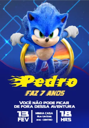 Convite de Aniversário Sonic Editável para Imprimir