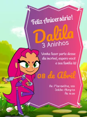 Convite de Aniversário Estelar Jovens Titãs para Editar Online