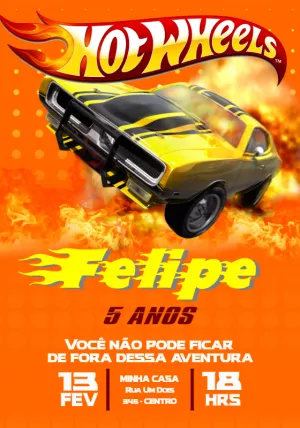 Convite de Aniversário HotWheels para Editar Online