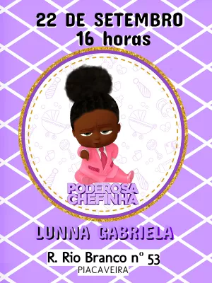 Convite Aniversário Poderosa Chefinha Negra para Editar Online