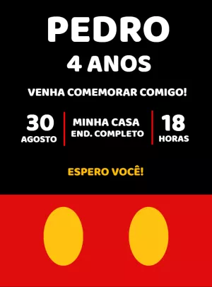 Convite de Aniversário Mickey Mouse Clássico para Editar Online