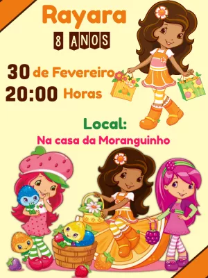 Convite de Aniversário Moranguinho e Turma para Editar Online