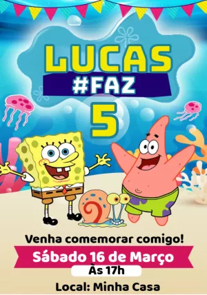 Convite Aniversário Bob Esponja e Amigos para Editar Online
