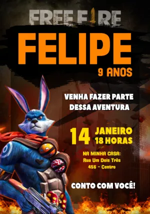 Convite de Aniversário Free Fire com Personagens para Editar