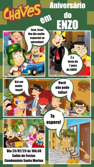 Convite de Aniversário Chaves e sua Turma Editável Online