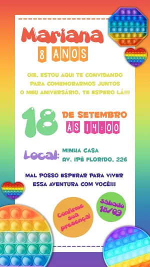 Convite Aniversário Fidget Toys Pop It para Editar Online