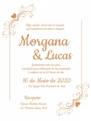 Convite de Casamento Dourado Elegante com Corações para Editar