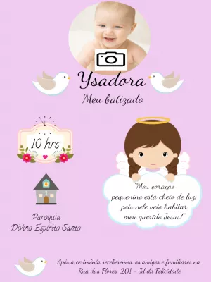 Convite de Batizado Anjinha com Foto para Editar Online