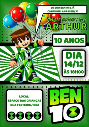 Convite de Aniversário Ben 10 para Editar Online