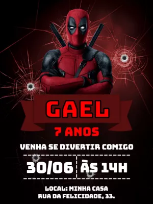 Convite de Aniversário Deadpool para Editar e Enviar Online