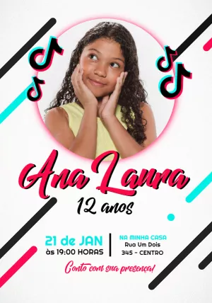 Convite de Aniversário TikTok com Foto para Editar Online