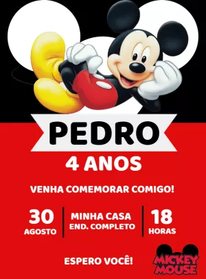 Convite de Aniversário Mickey Mouse Clássico para Editar Online