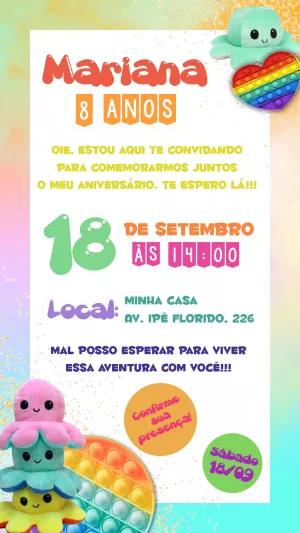 Convite Aniversário Fidget Toys Pop It para Editar Online