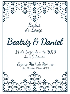 Convite de Bodas de Louça com Borda Elegante para Editar