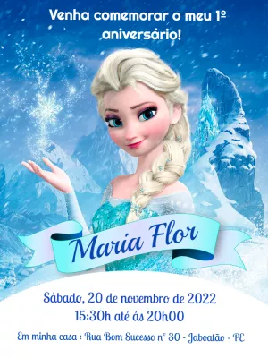 Convite Aniversário Frozen com Elsa para Editar Online