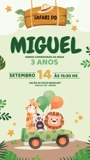 Safari Birthday Invitation – Static – Arte em Pixels