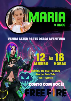 Convite de Aniversário Free Fire com Foto para Editar Online