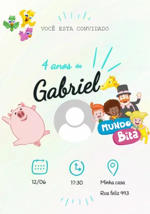 Convite Aniversário Mundo Bita com Foto para Editar Online