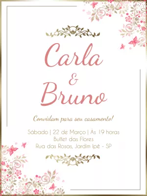 Convite de Casamento Floral com Arabescos para Editar Online