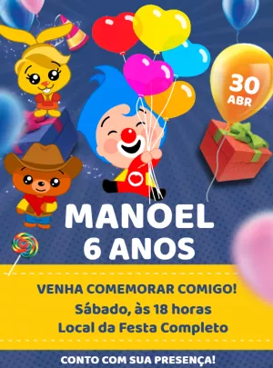 Convite de Aniversário Plim Plim para Editar Online