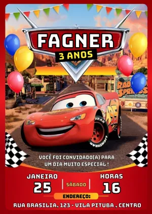 Convite de Aniversário Carros com Foto para Editar Online