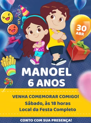 Convite de Aniversário Maria Clara e JP para Editar Online