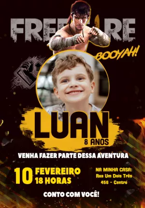 Convite de Aniversário Free Fire com Foto para Editar Online
