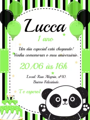 Convite Aniversário Panda Fofo para Editar Online