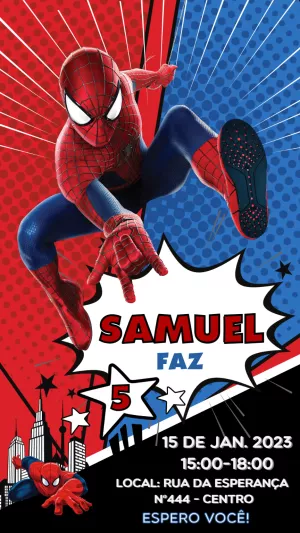 Convite de Aniversário Homem-Aranha para Editar Online