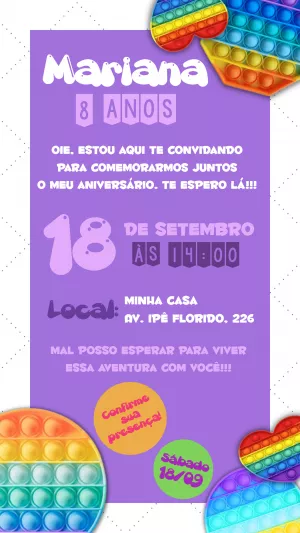 Convite de Aniversário Fidget Toys Pop It para Editar Online