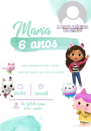 Convite de Aniversário A Casa Mágica da Gabby com Foto para Editar