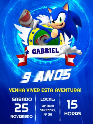 Convite de Aniversário Sonic para Editar e Imprimir Online