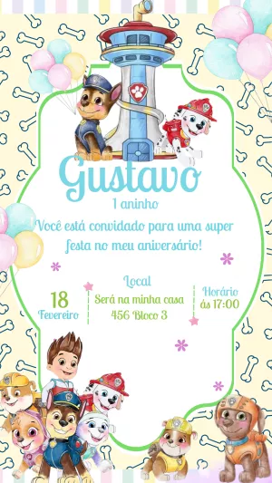 Invito di compleanno Paw Patrol – Statico – Gisele