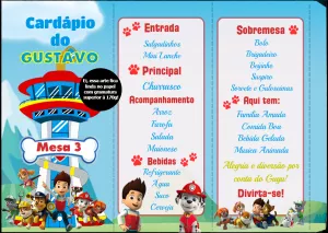 Cardápio Patrulha Canina Triângulo para Editar e Imprimir