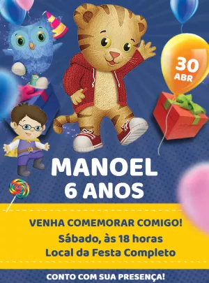 Convite Aniversário Daniel o Tigre Editável Online