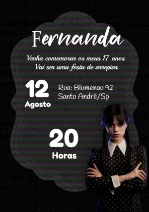 Convite de Aniversário Wandinha Addams para Editar Online
