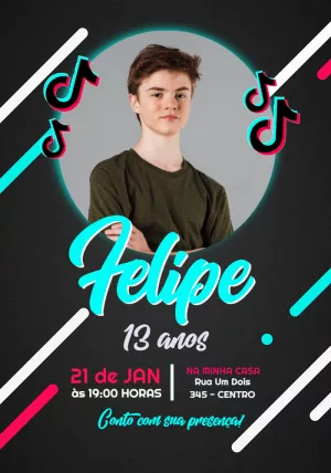 Convite de Aniversário TikTok com Foto para Editar Online