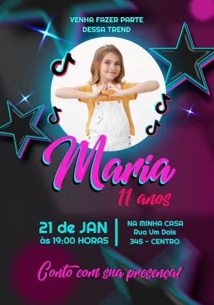 Convite de Aniversário TikTok com Foto para Editar Online