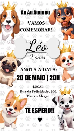 Convite de Aniversário Cachorrinhos Fofos para Editar Online