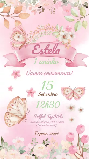 Convite Aniversário Tema Borboletas Editável Online