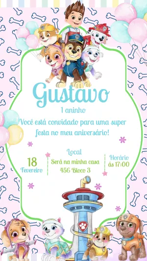 Invito di compleanno Paw Patrol – Statico – Gisele