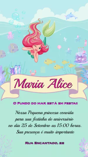 Invitación de cumpleaños La Sirenita – Estático – Ariane